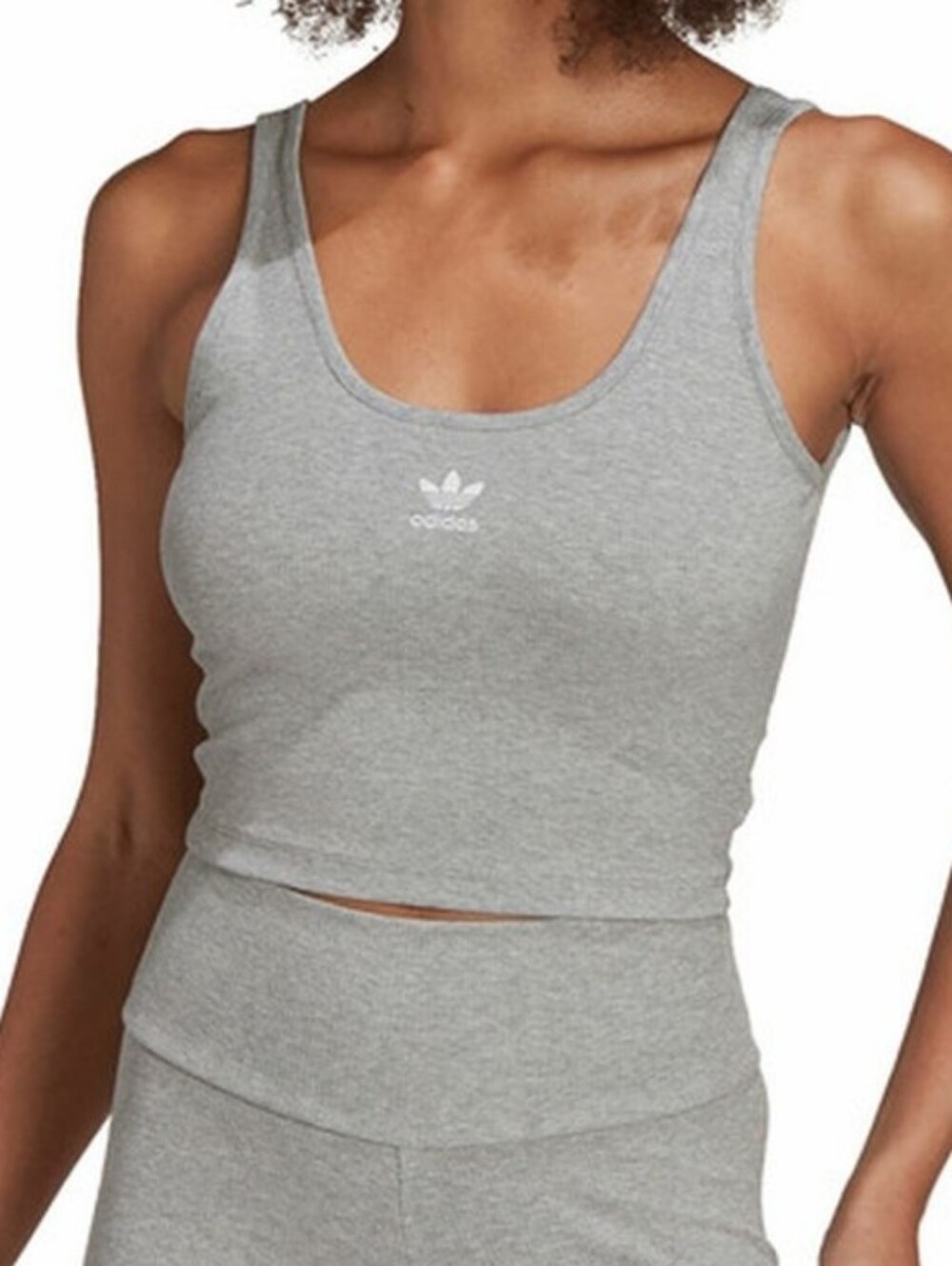 Adidas Light Gray Ribbed Cropped Tank Size Large
